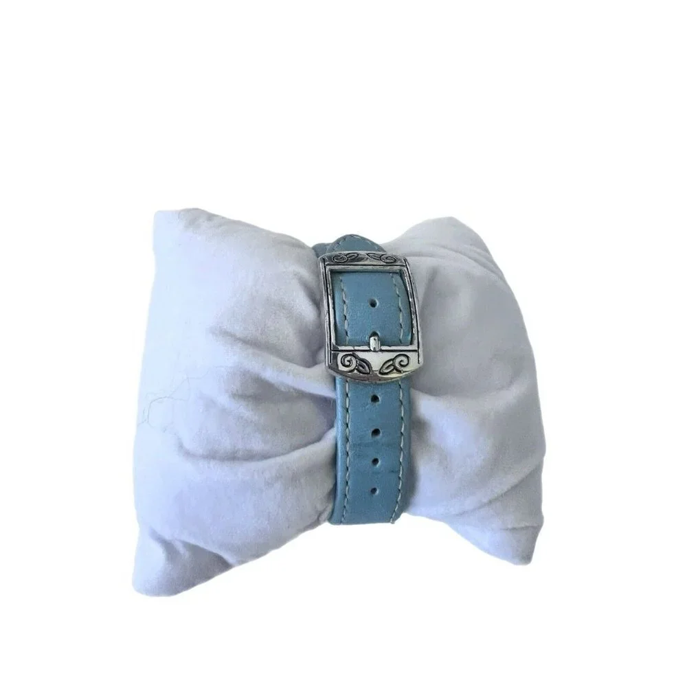 Brighton Orchard Watch Blue Leather Band Square Dial Silver Plated New Battery